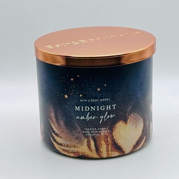 Bath & Body Works Midnight Amber Glow 3 Wick Candle - Picture 1 of 3